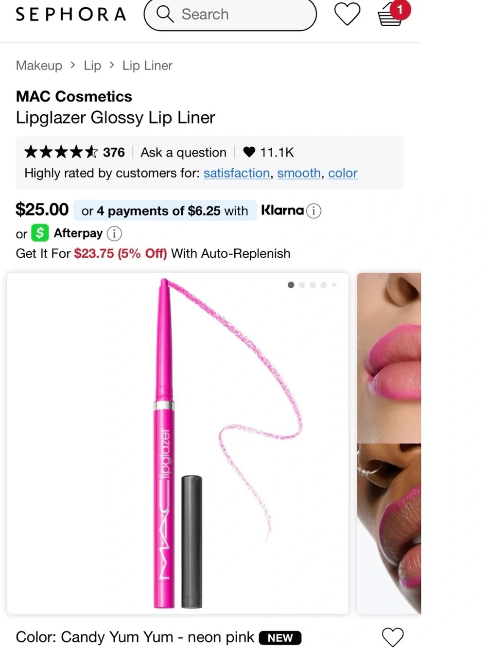 MAC Cosmetics Lipglaze Glossy Liner - Candy Yum-Yum Bright Pink